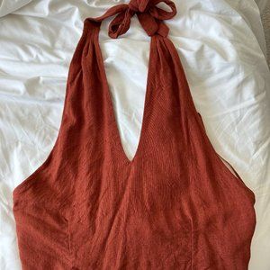 Abercrombie & Fitch Linen Blend Cropped Halter Top Size L Rust Color